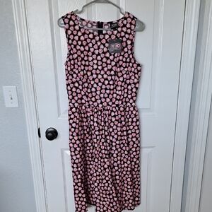 Kiss Black and Pink Patterned Midi Dress